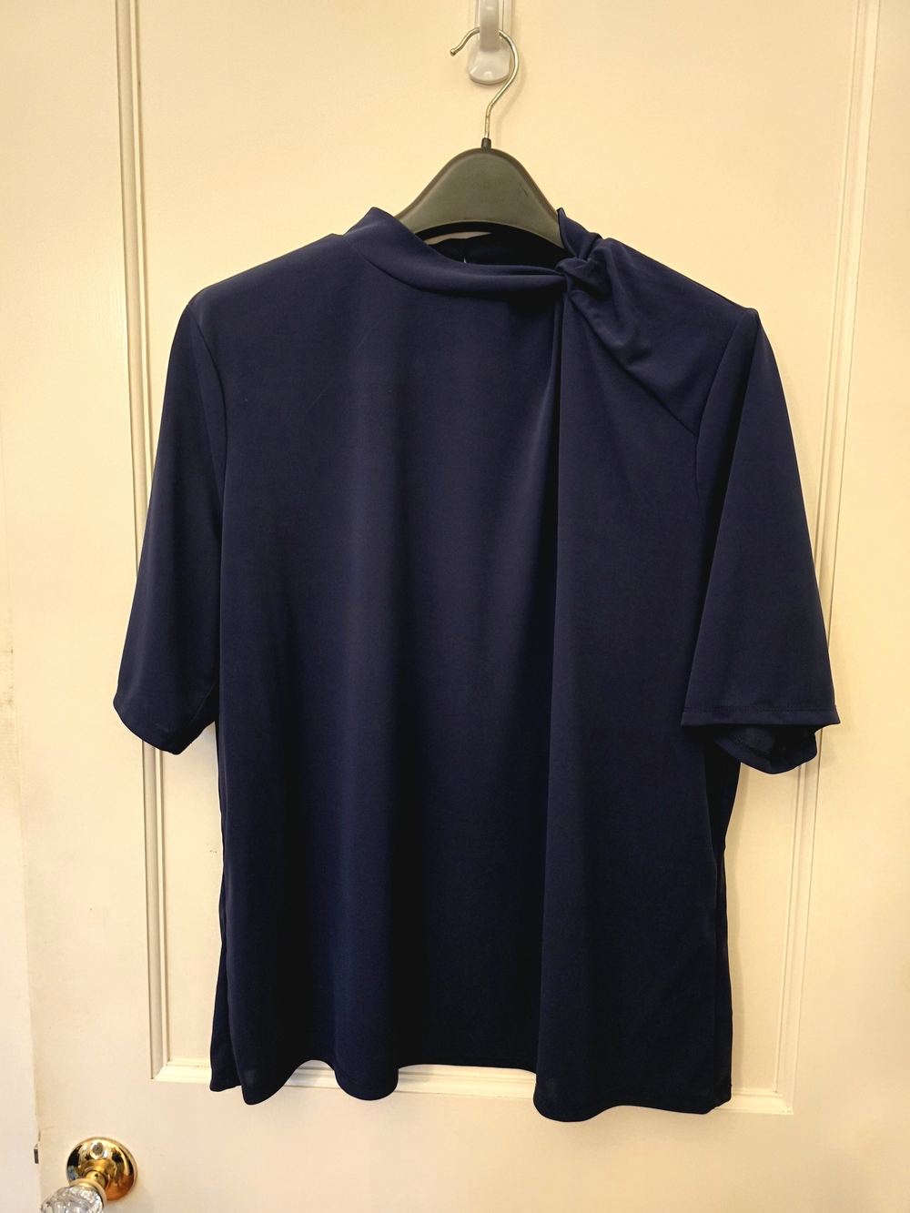 Worthington Deep Navy Blue Short-Sleeve Knot Detail Top